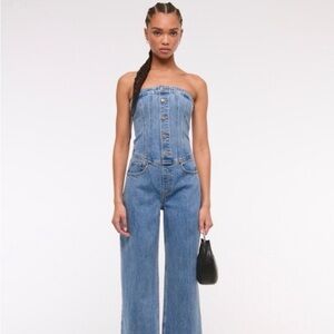 Abercrombie & Fitch Strapless Dipped-waist Denim Jumpsuit